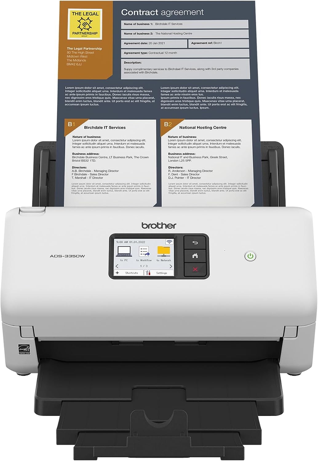ADS-3350W Wireless High-Speed Desktop Scanner | 2.8-inch Touchscreen | Scans Up