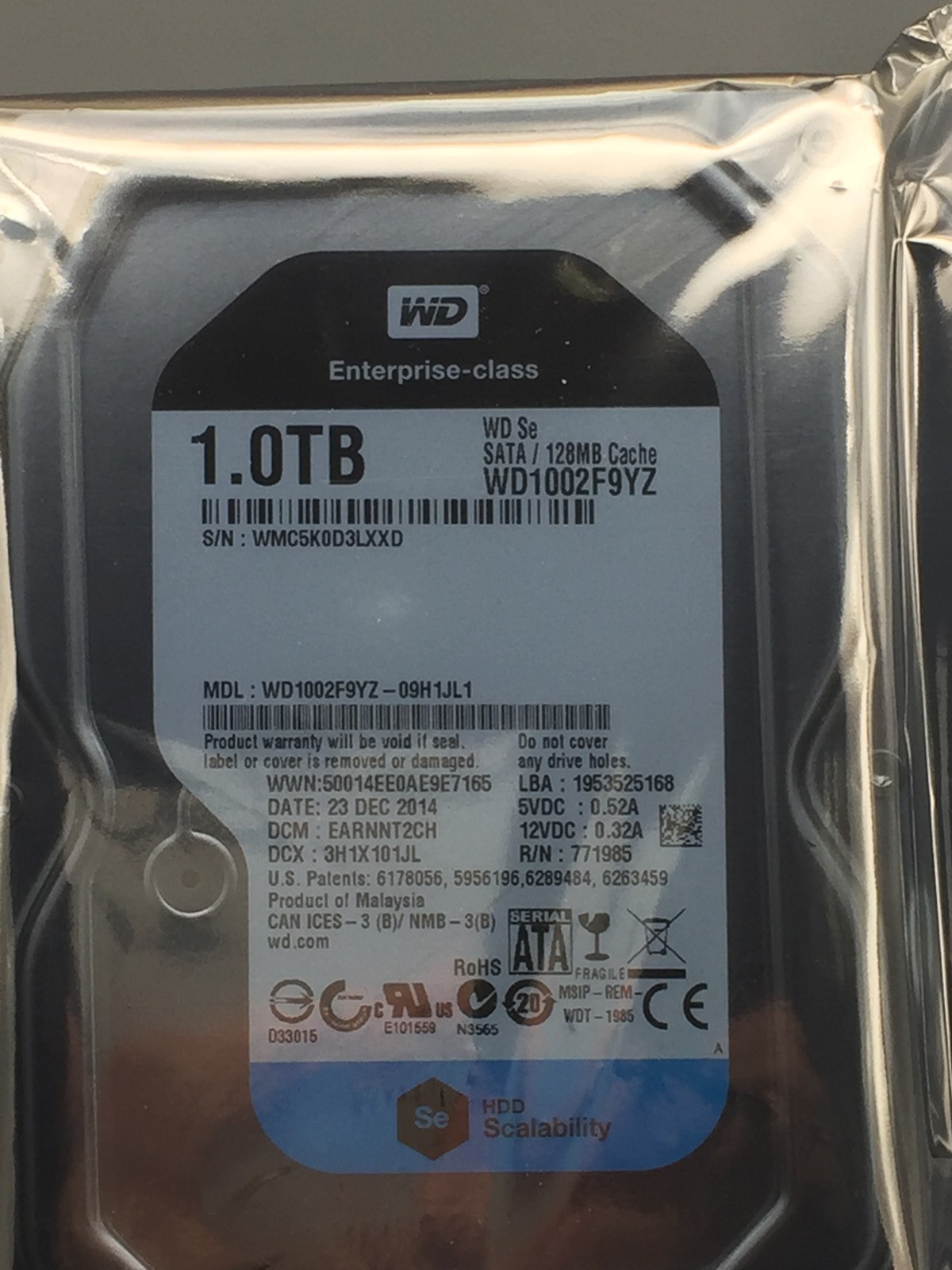 WD WD1002F9YZ-09H1 1TB  SATA 3.5-inch Datacenter Enterprise HDD Zero Hours