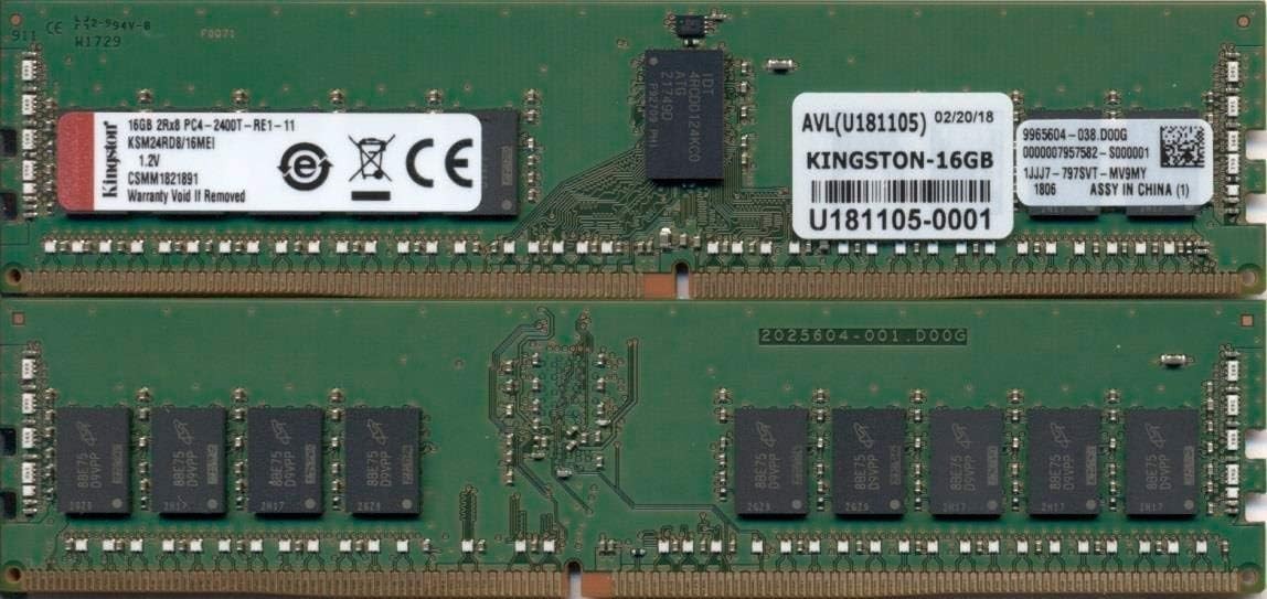 LOT OF 2 - KINGSTON KSM24RD8 DDR4 16GB 2Rx8 PC4-2400T Server Ram ECC TESTED