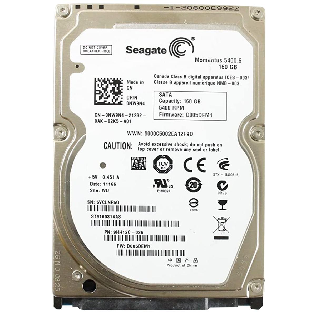 Hard Disk 160GB Seagate SATA 2.5" Internal Momentus ST9160314AS Notebook Laptop