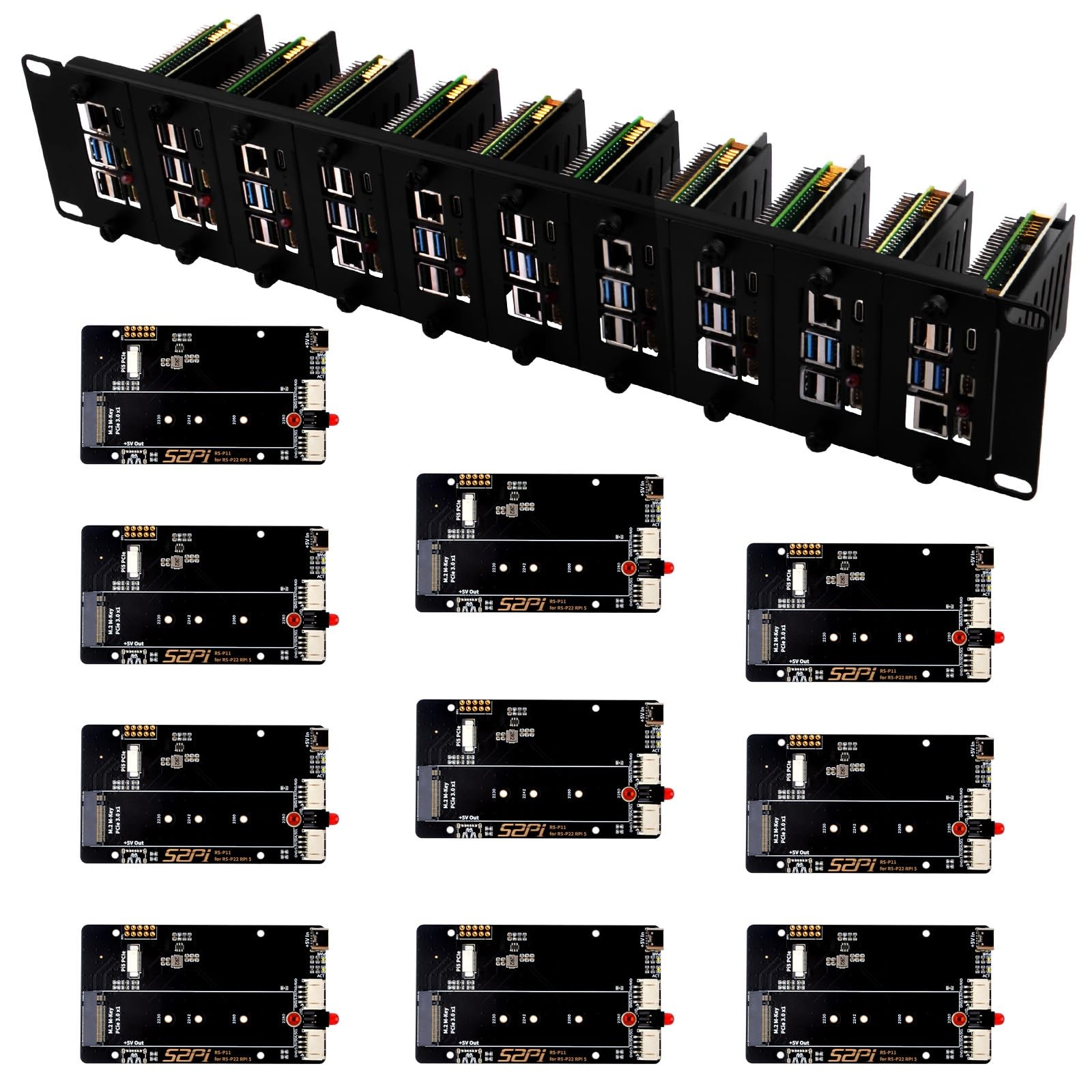 GeeekPi 19 inch 2U Rack Mount for Raspberry Pi 5, 19" x 3.5" x 14", Black