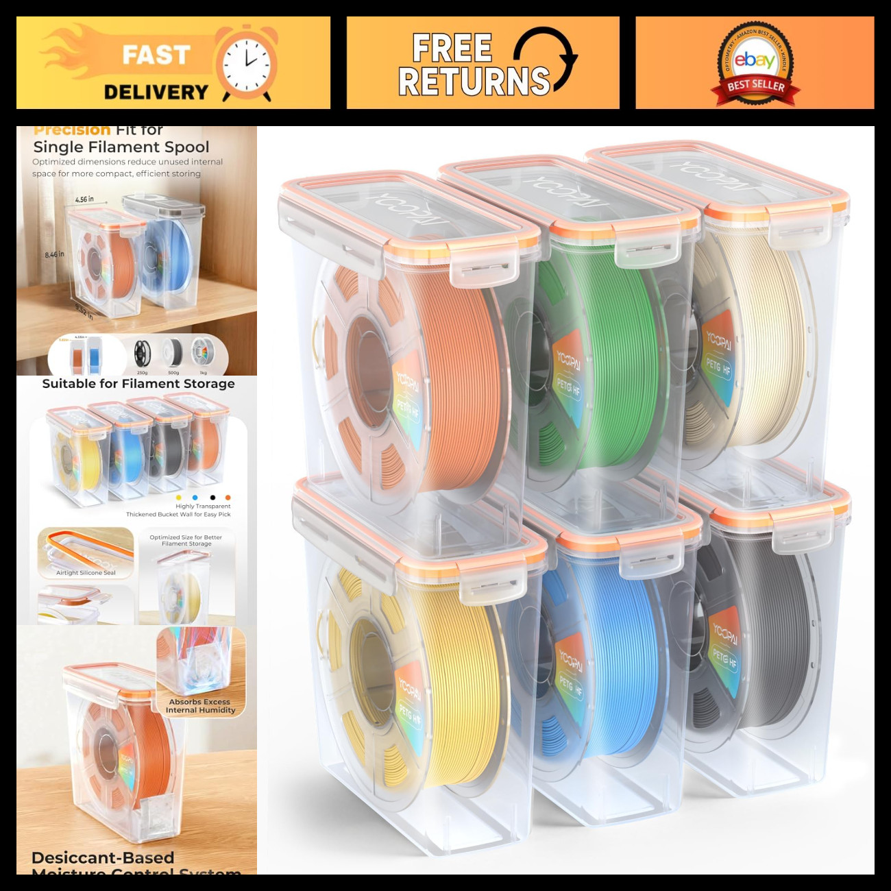 Airtight 3D Printer Filament Storage Box - 1KG Spool Container, Moisture Control