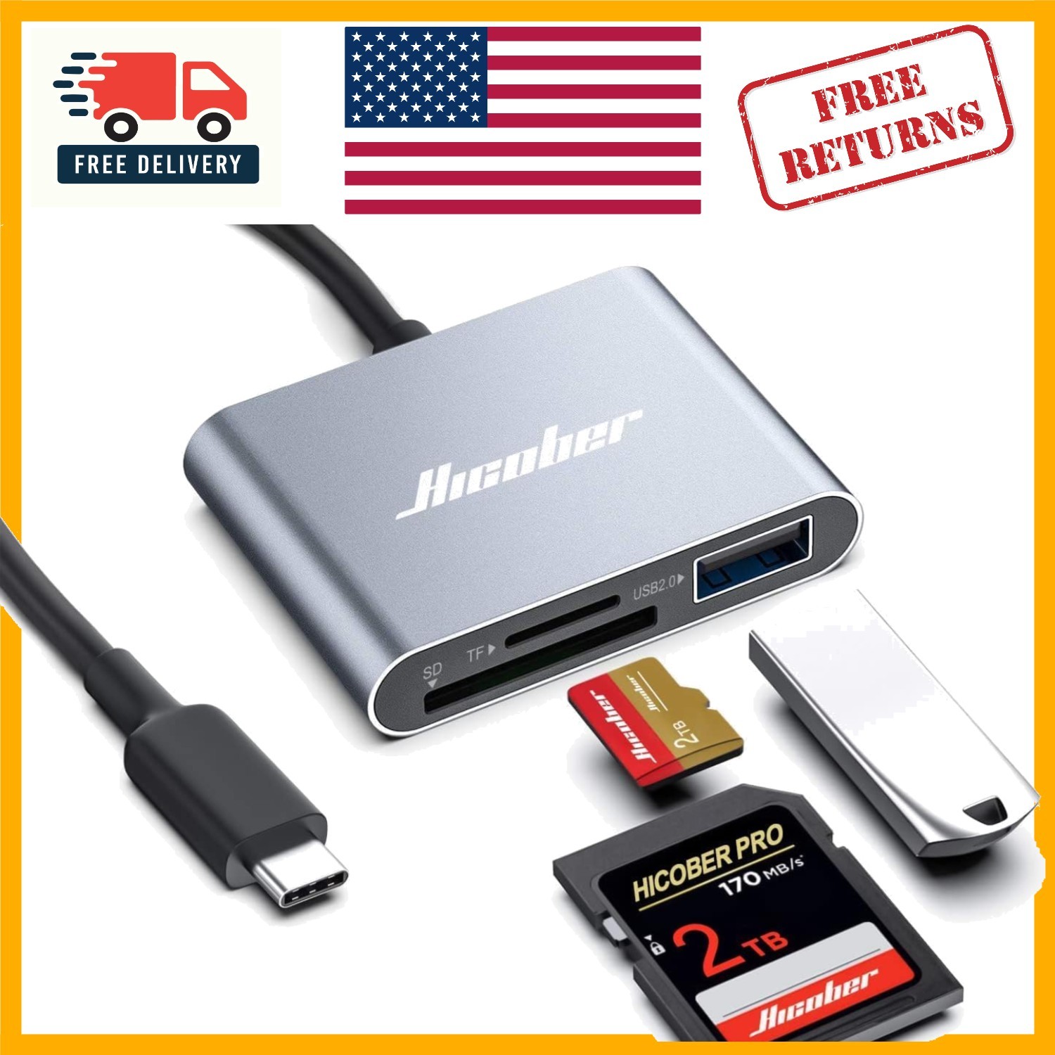 Lightweight USB C SD Card Reader - Versatile 3-in-1 Design for Smooth Transfers