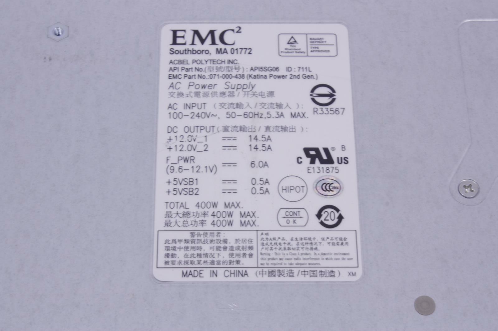 EMC 4P-DAE Power Supply P/N 071-000-438 w/blower 400w, 4P, DMX, NS, CELERRA