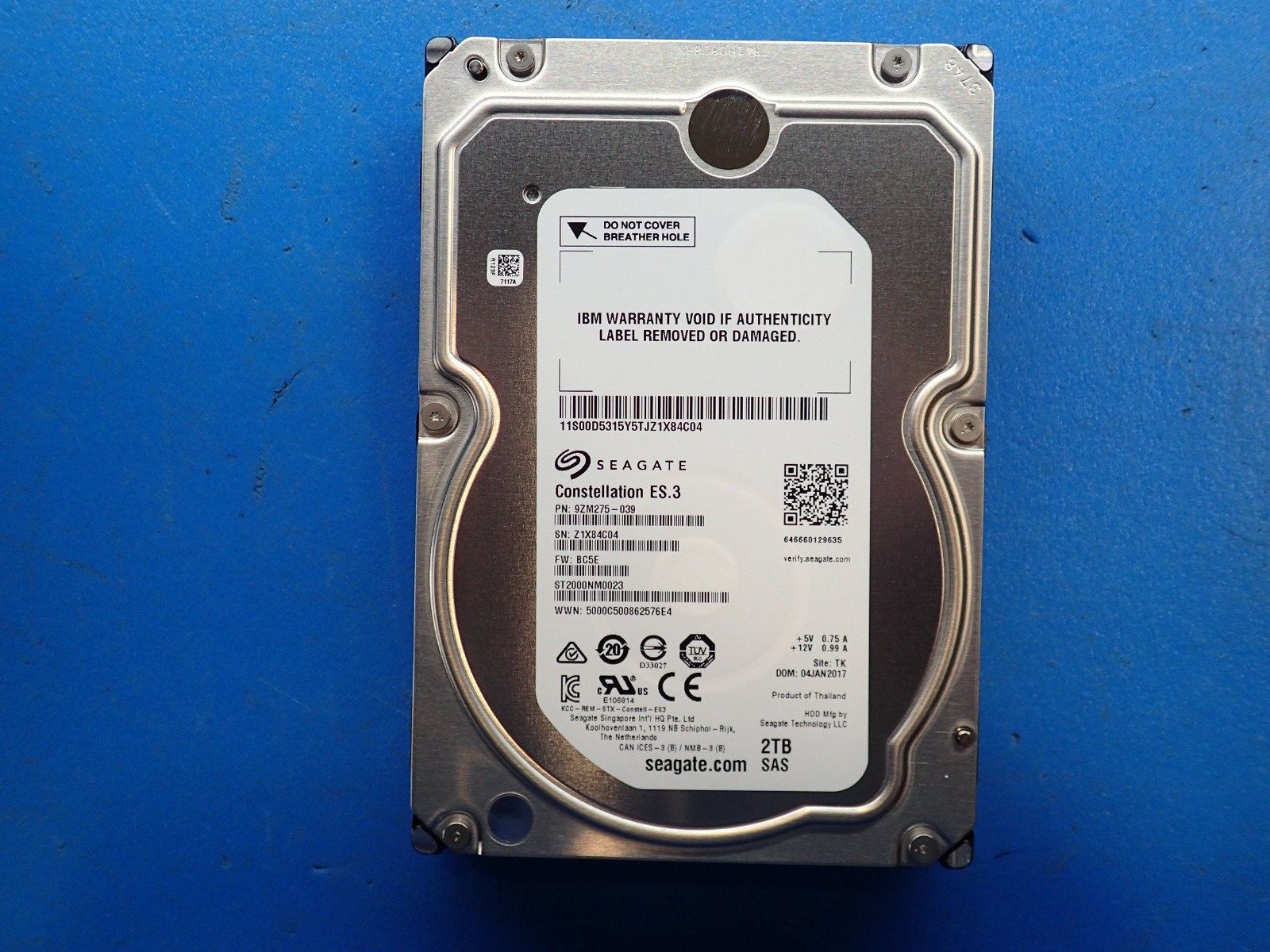 Seagate ST2000NM0023 00D5315 2TB 7.2K RPM 6Gb/s 3.5" SAS Server Hard Drive