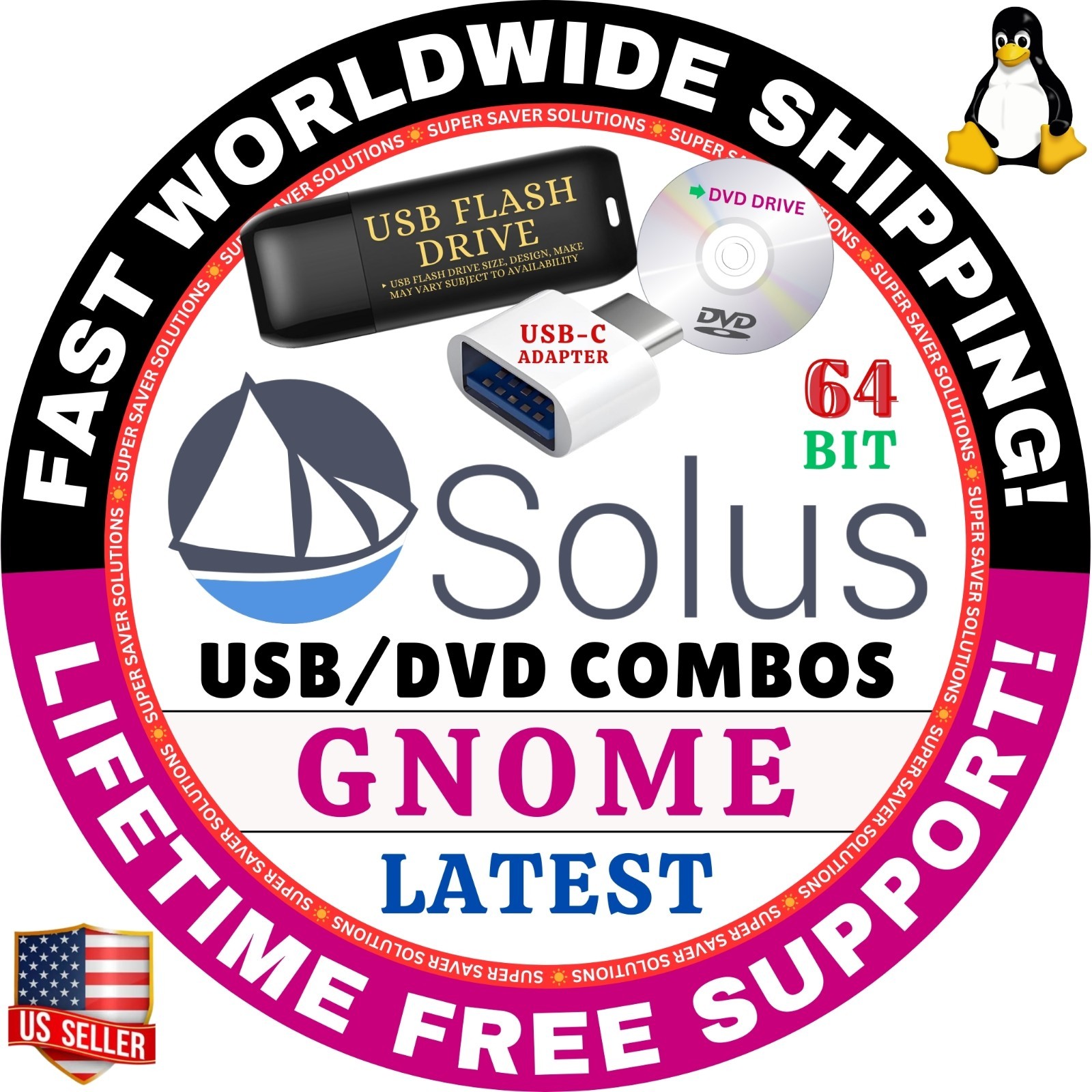 SOLUS LINUX OS FOR HOME COMPUTING USB, DVD COMBOS | BUDGIE, GNOME, PLASMA, XFCE