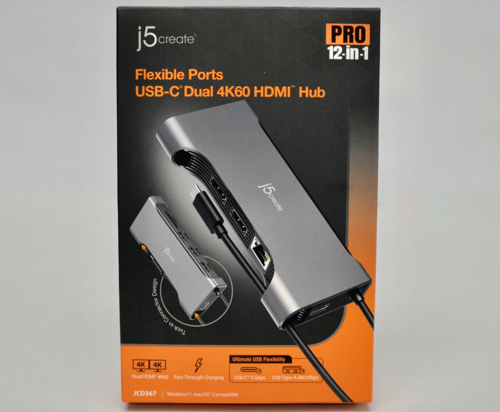 j5create - Flexible Ports USB-C Pro 12-in-1 Dual 4K60 HDMI Hub - JCD367