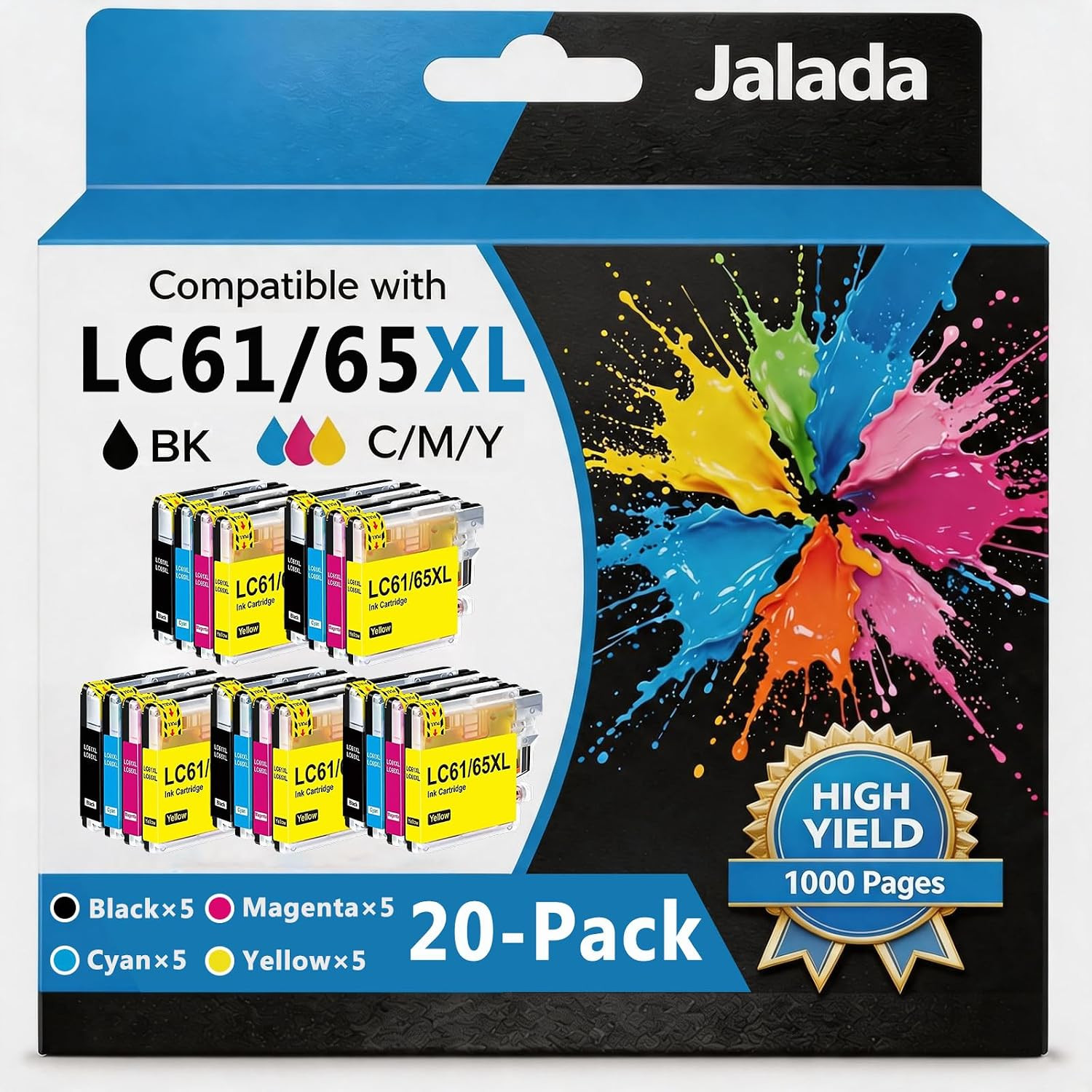Compatible LC65 LC61 Ink Cartridges 20-Pack|5BK 5C 5M 5Y Replacement for Brother