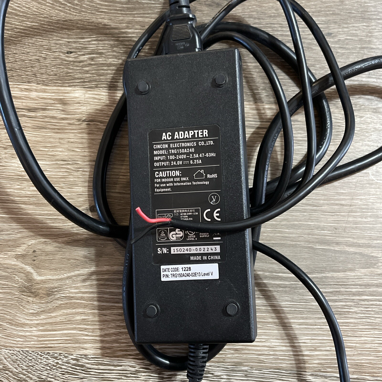 Cincon Electronics AC Adapter TRG150A240-02E13 Level V output 24V 6.25A “READ”