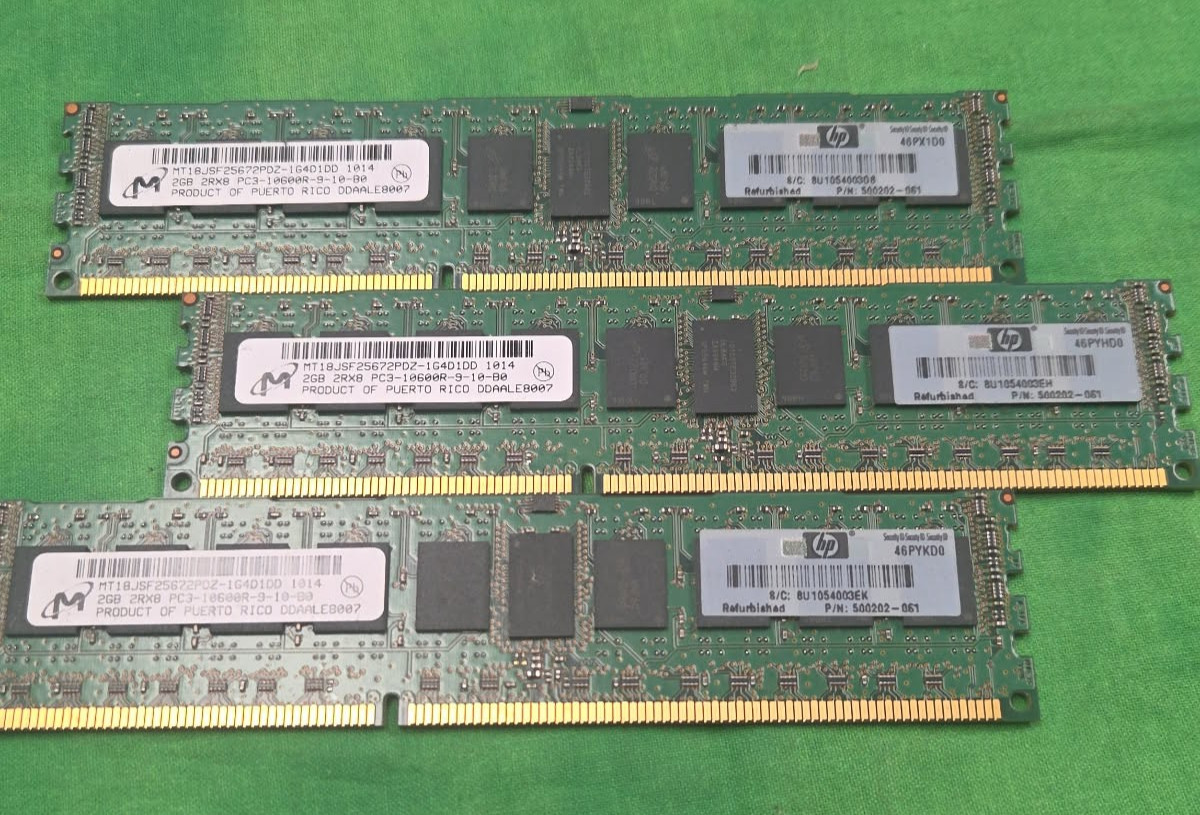 HP Micron 2GB 2rx8 PC3-10600R DDR3 Server 500202-061 501533-001 LOT OF 3 PCS