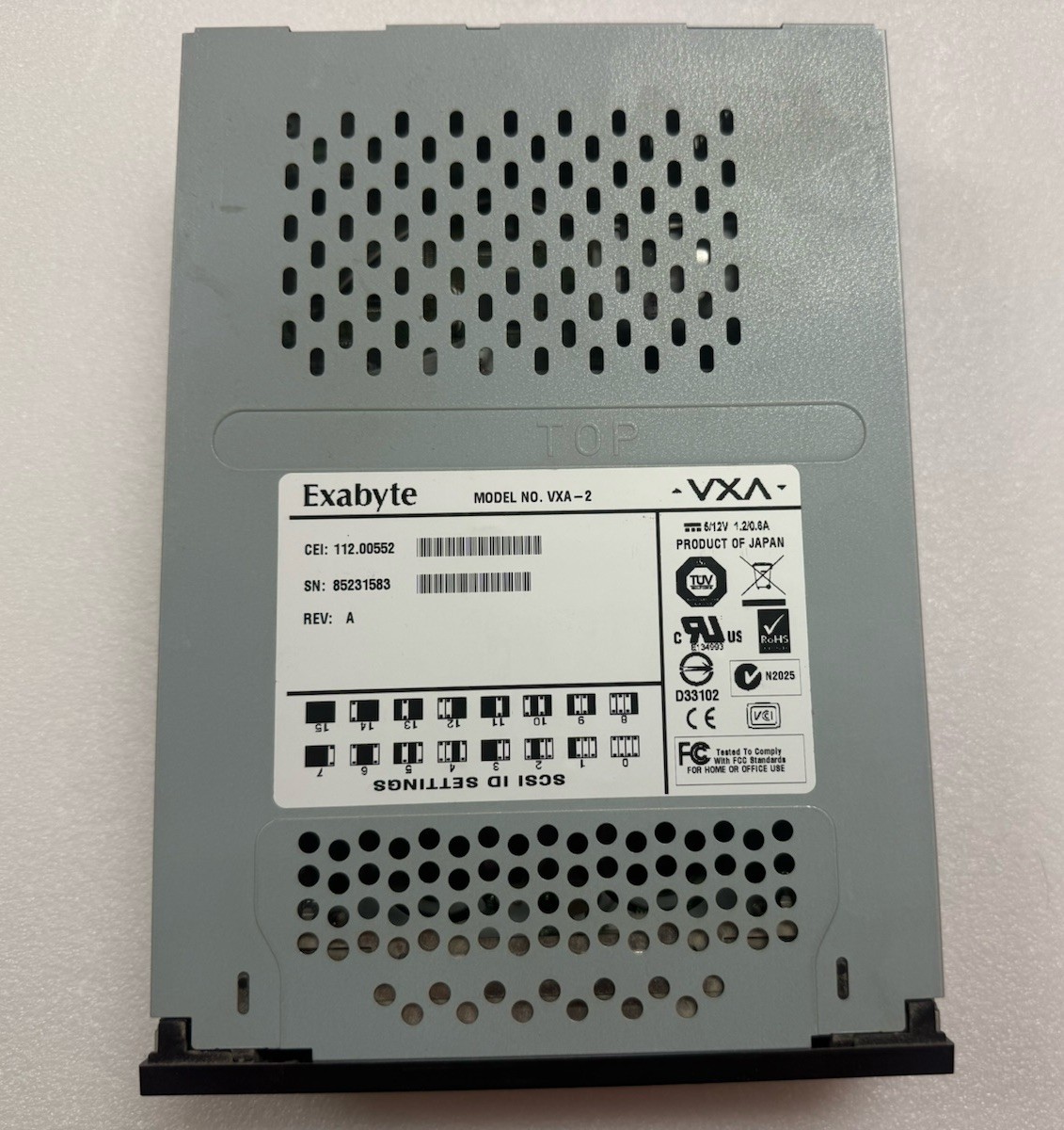 Exabyte VXA-2 112.00552 Internal SCSI Tape Drive Backup Unit SN: 85231583