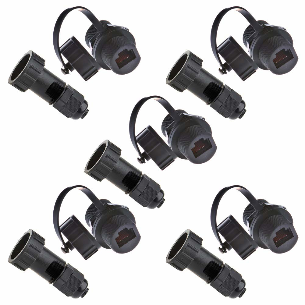 Anmbest 5PCS Panel Mounting RJ45 Waterproof Cat5/5e/6 8P8C Connector + One End W