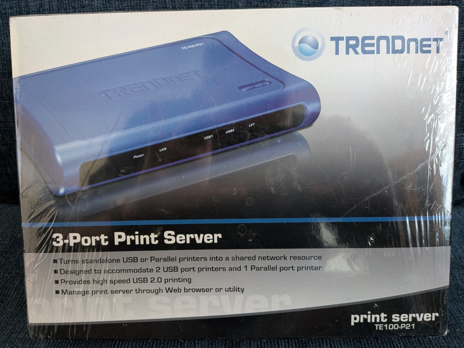 TrendNet TE100-P21/A  3 Port Print Server, USB 2.0, RJ-45, Parallel - New in Box