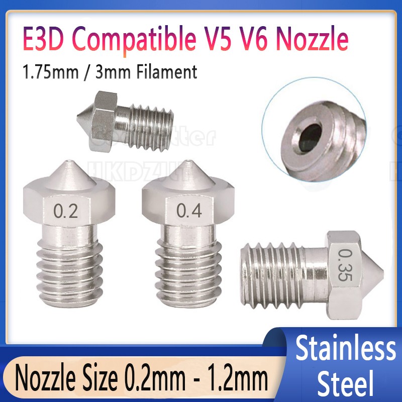 3D Printer Nozzle Stainless Steel Compatible V5 V6 nozzle M6 1.75 / 3mm Filament