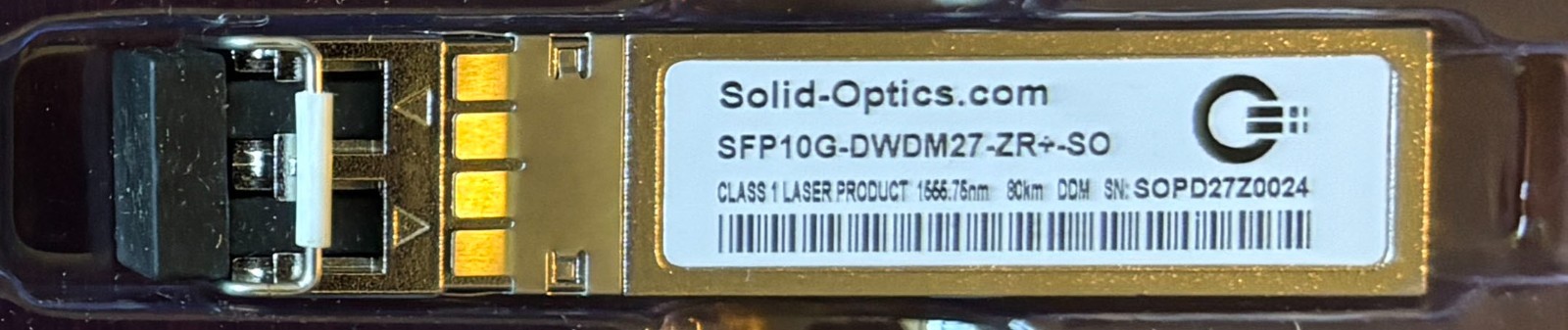 Solid Optics 10G DWDM (ch 27) SFP 80km transceiver for Cisco SFP10G-DWDM27-ZR-SO