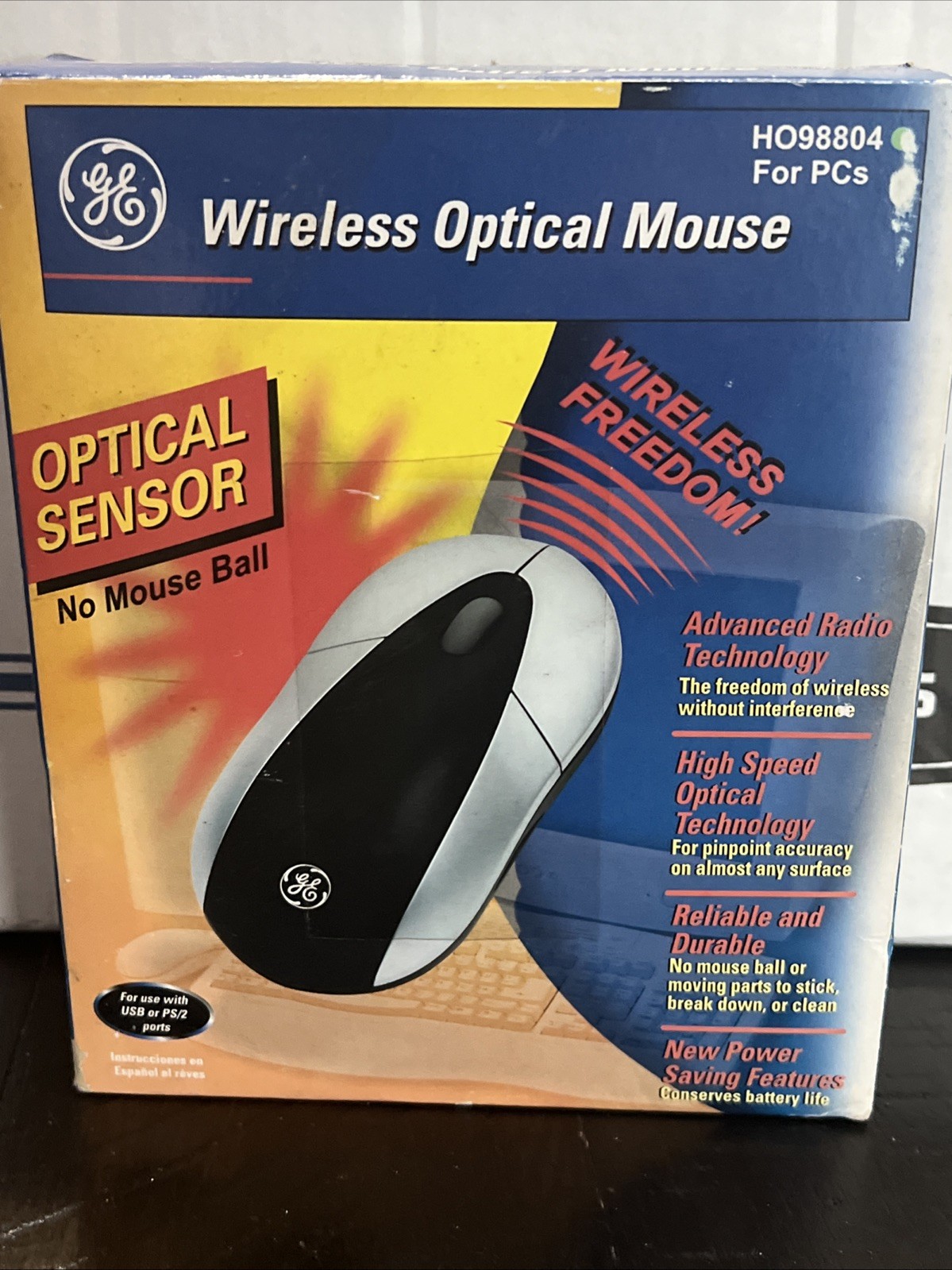 GE Vintage Wireless Optical Mouse + Receiver Model HO98804