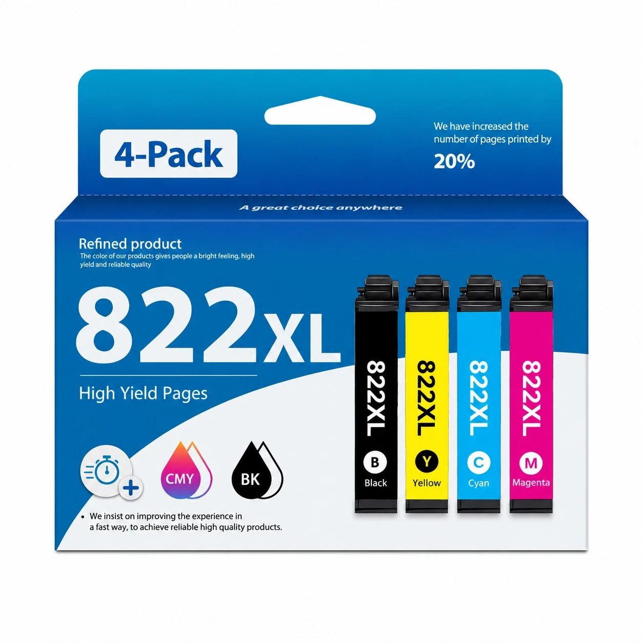 822XL 4PK BK/C/M/Y With Chip Ink for WF-3820 WF-3823 WF-4820 WF-4833 WF-4834