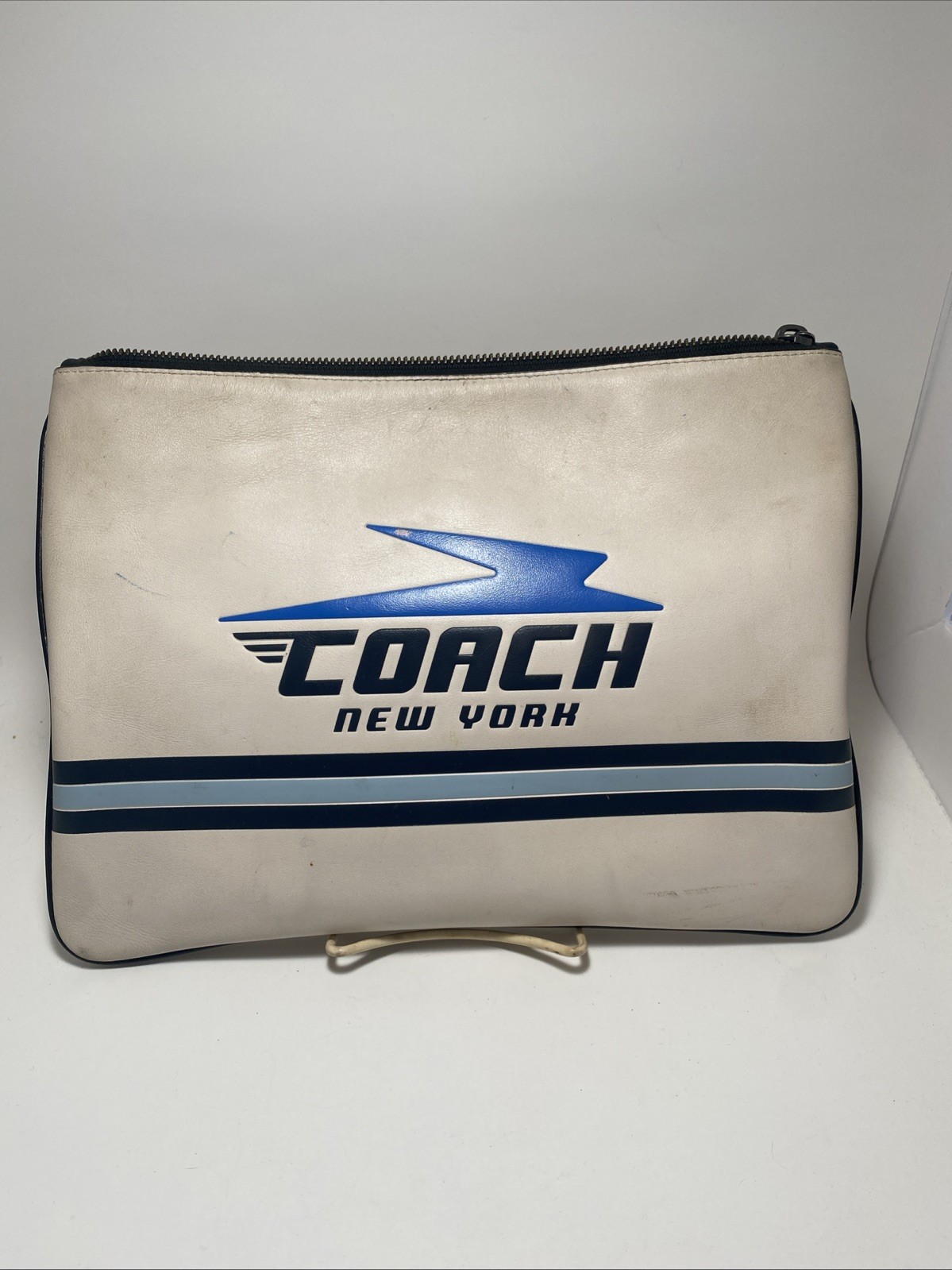 Coach Leather Cream and Blue Tablet Bag Purse Wallet Satchel NoB1944 F73076 Tote