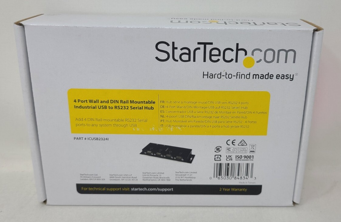 StarTech 4-Port USB to DB9 RS232 Serial Adapter Hub. New