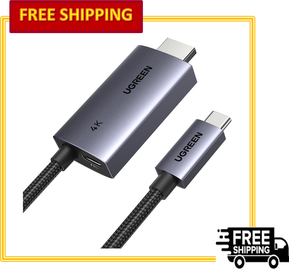 UGREEN USB C to HDMI Cable with 100W PD Fast Charging Adapter 4K@60Hz, 6.6 Ft