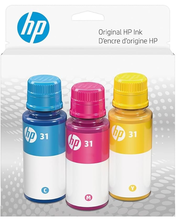 HP 31 Cyan Magenta Yellow Original Ink Bottles 3-Pack(Warranty End 4/26)