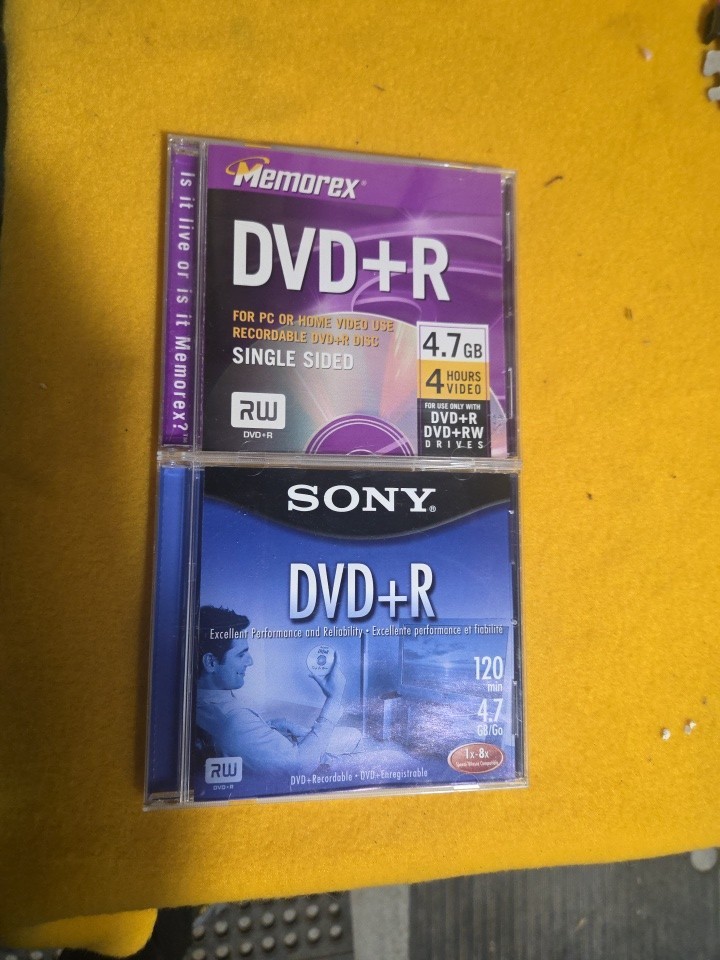 1 Sony and 1 Memorex Recordable DVD+R Discs 120 Minutes 4.7GB