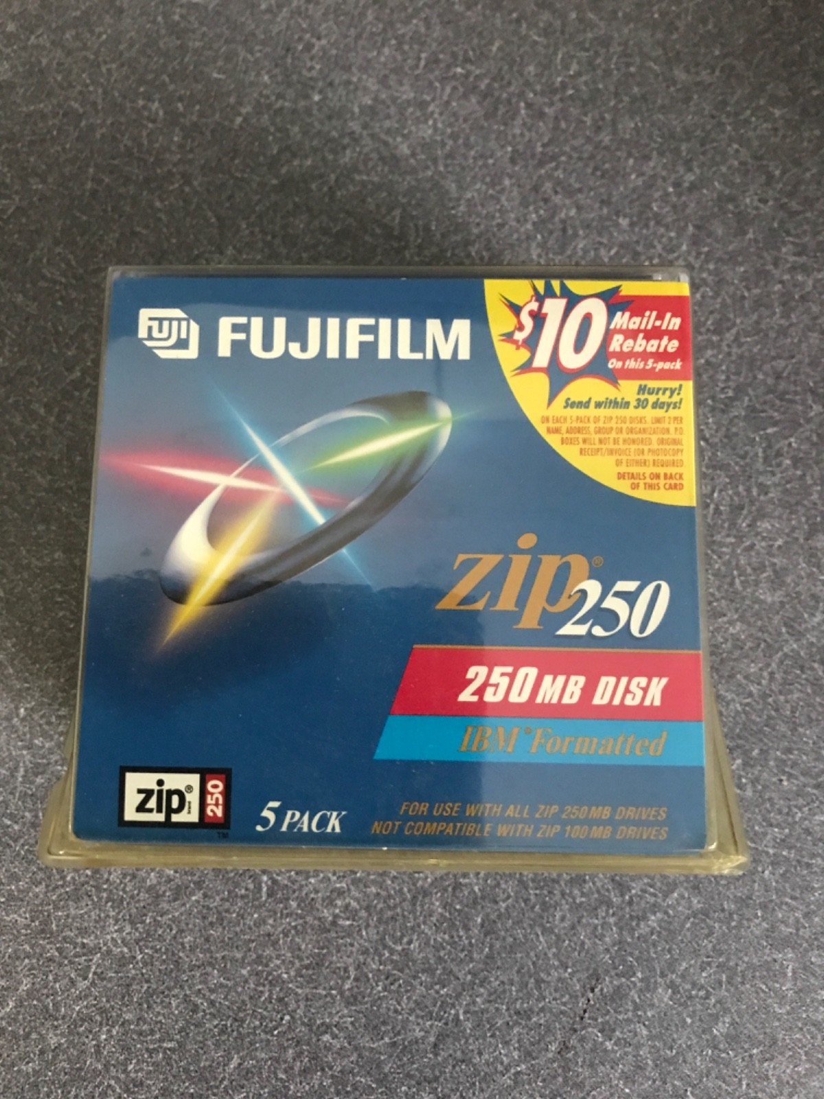 5 pack of 250MB Zip Disks by FujiFilm IBM Formatted Brand New & Sealed