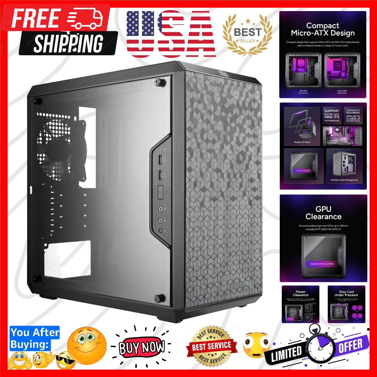 Q300L V1 Micro-ATX PC Case, High Airflow, Transparent Panel | 360mm Graphics ...