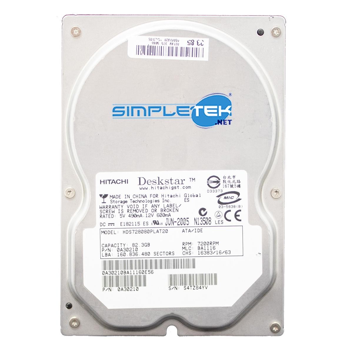 Hitachi HDS728080PLAT20 82.3GB IDE 3.5" Hard Disk HDD Windows 98 2000 XP