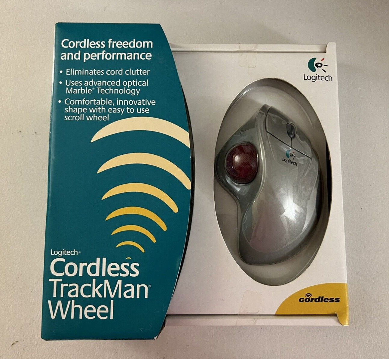 Logitech Cordless Trackman Wheel Computer Mouse, NIB, FACTORY SEALED. NEW 2002