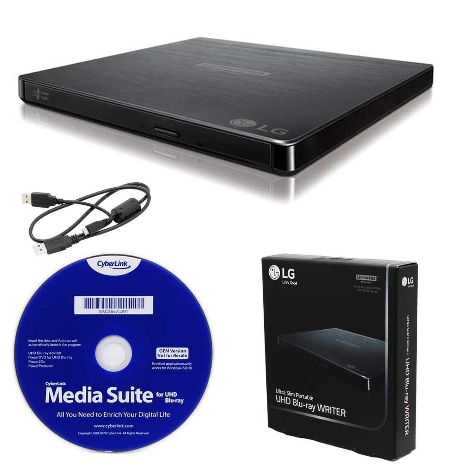 Produplicator LG BP60NB10 Portable 6X Ultra HD Blu-ray Burner External Drive ...