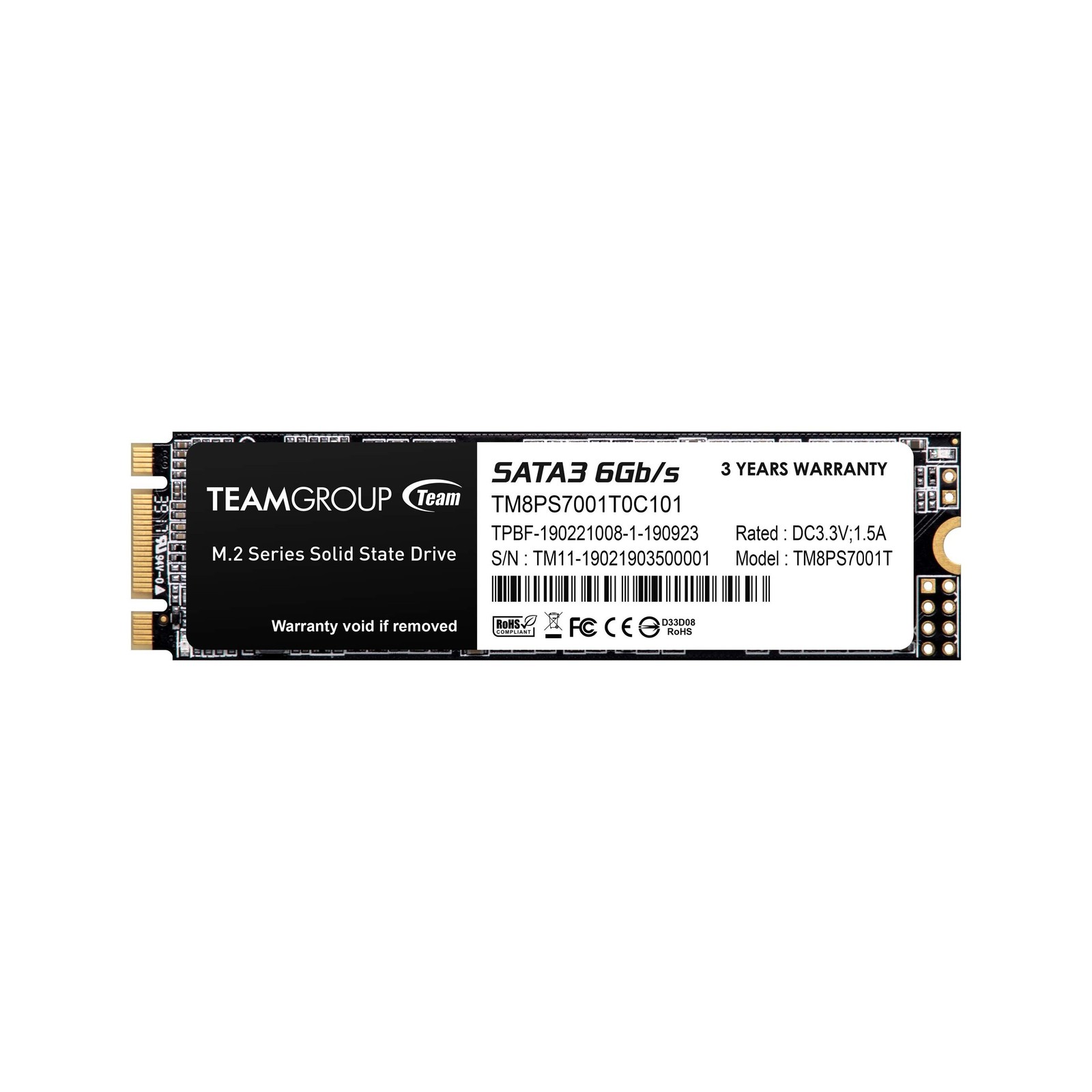 TEAMGROUP MS30 1TB with SLC Cache 3D NAND TLC M.2 2280 SATA III 6Gb/s Interna...
