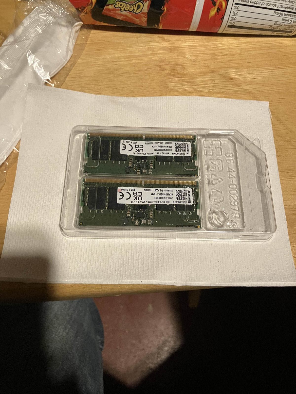 Two 8GB Sticks of DDR5 Sodimm 5600 RAM, Undamaged, Used, Total 16GB