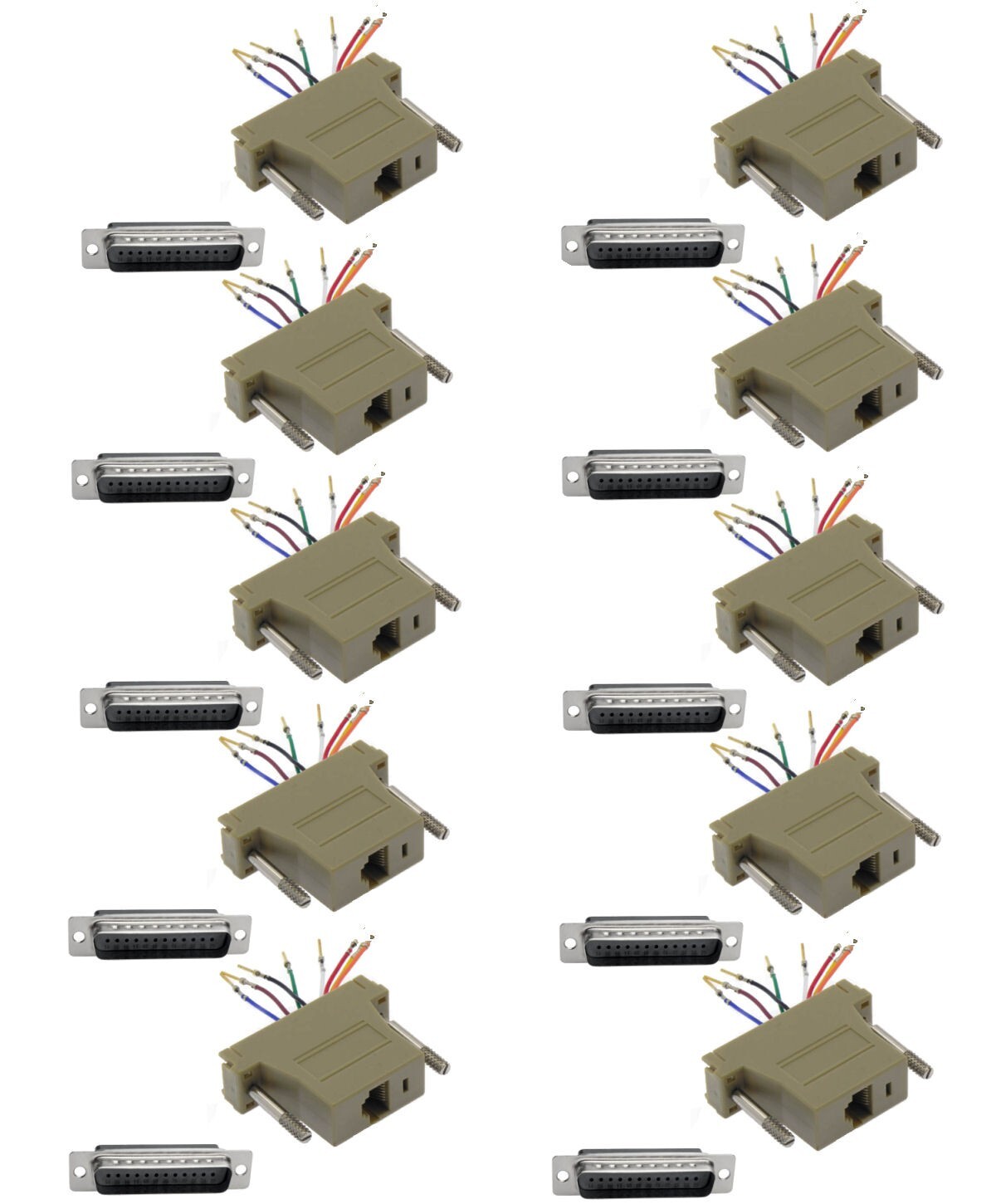 10 Lot DB25 Male to RJ45 Network 8P8C Adapter Converter Gold-Pin Connector RS232