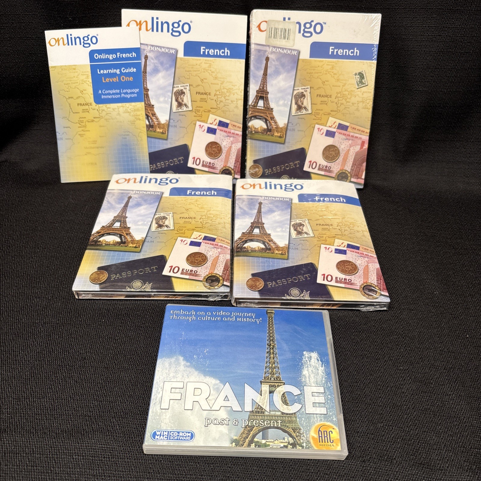 Onlingo Learn FRENCH Language CD Set Levels 1-4 & France Video CD