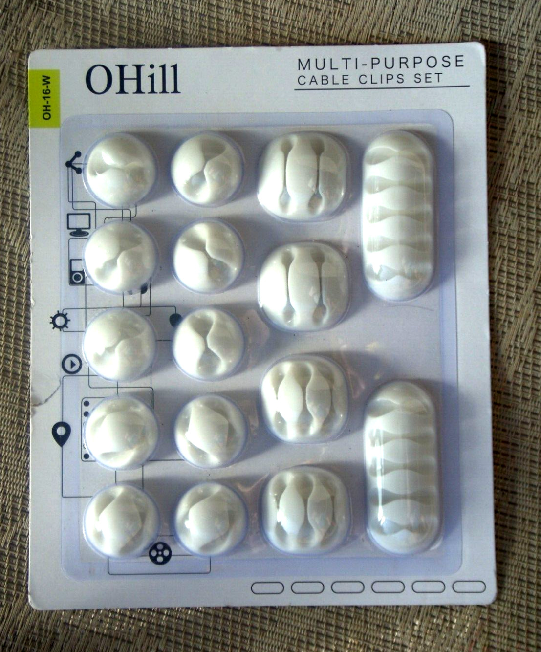 OHill Multi-Purpose Cable Clips Set White OH-16-W Adhesive Cord Holders