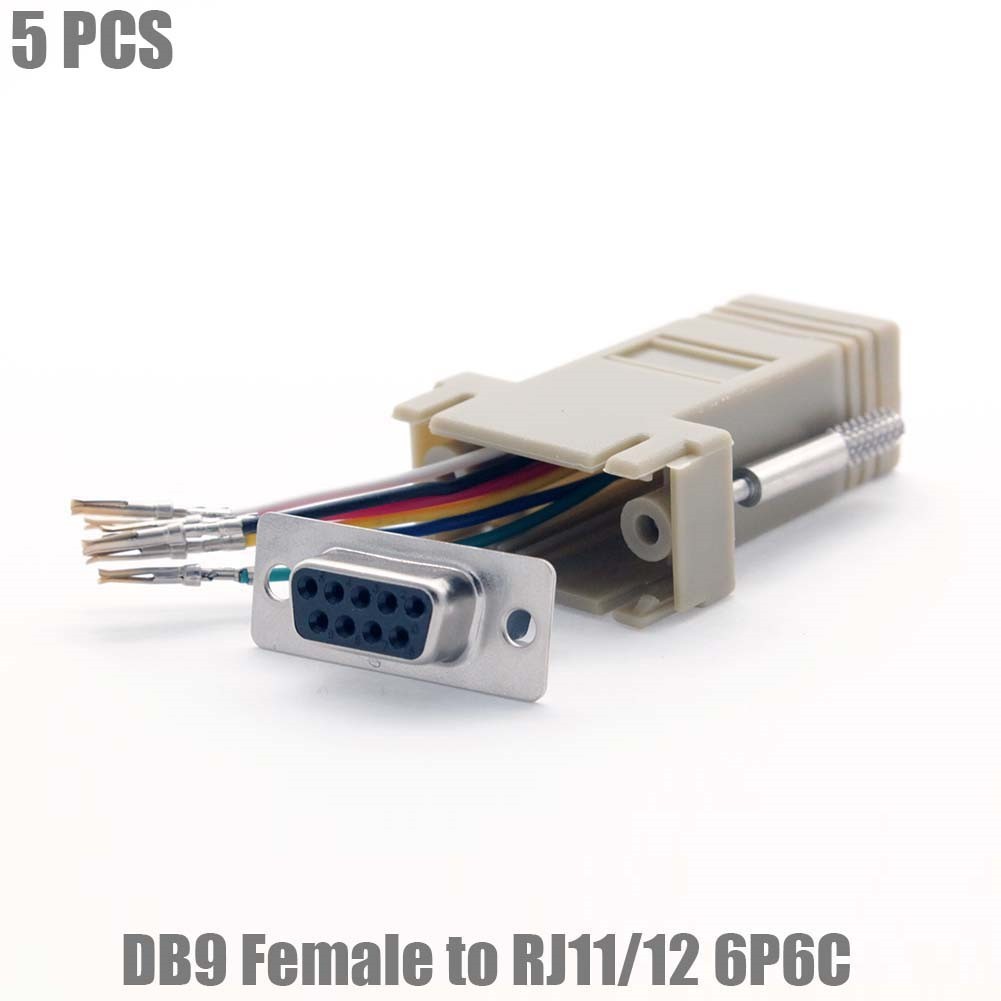 5 Pcs DB9 RS232 Female to RJ11 RJ12 6P6C Phone Line Jack Modular Adapter Ivory