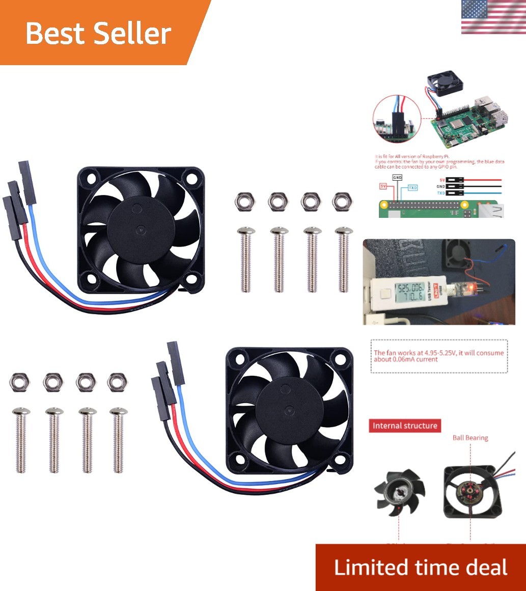 2PCS PWM Controllable Quiet 4010 Fan 40x40x10mm DC 5V for Raspberry Pi 4, 3 B...