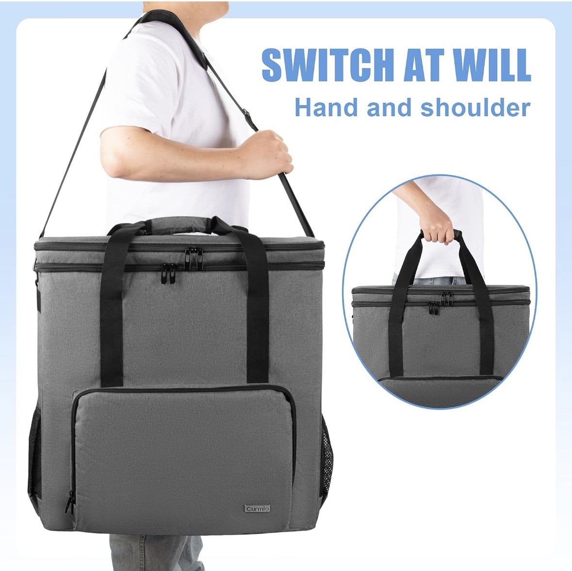 Double-Layer Computer Desktop Tower For Travel Bag with Adjustable Strap, Grey