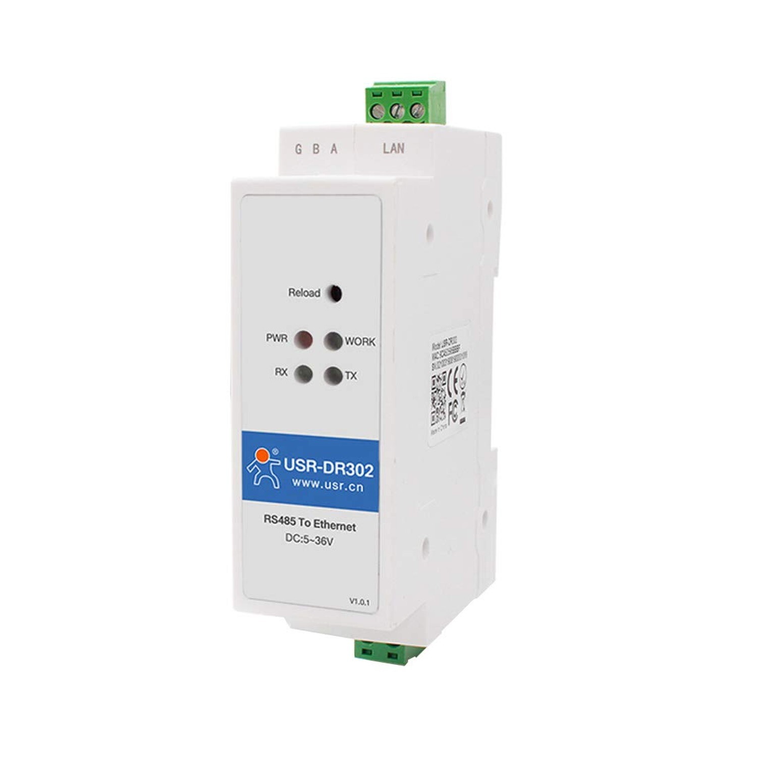 USR-DR302 DIN-Rail Modbus RS485 Serial Port to Ethernet Converter Bidirection...