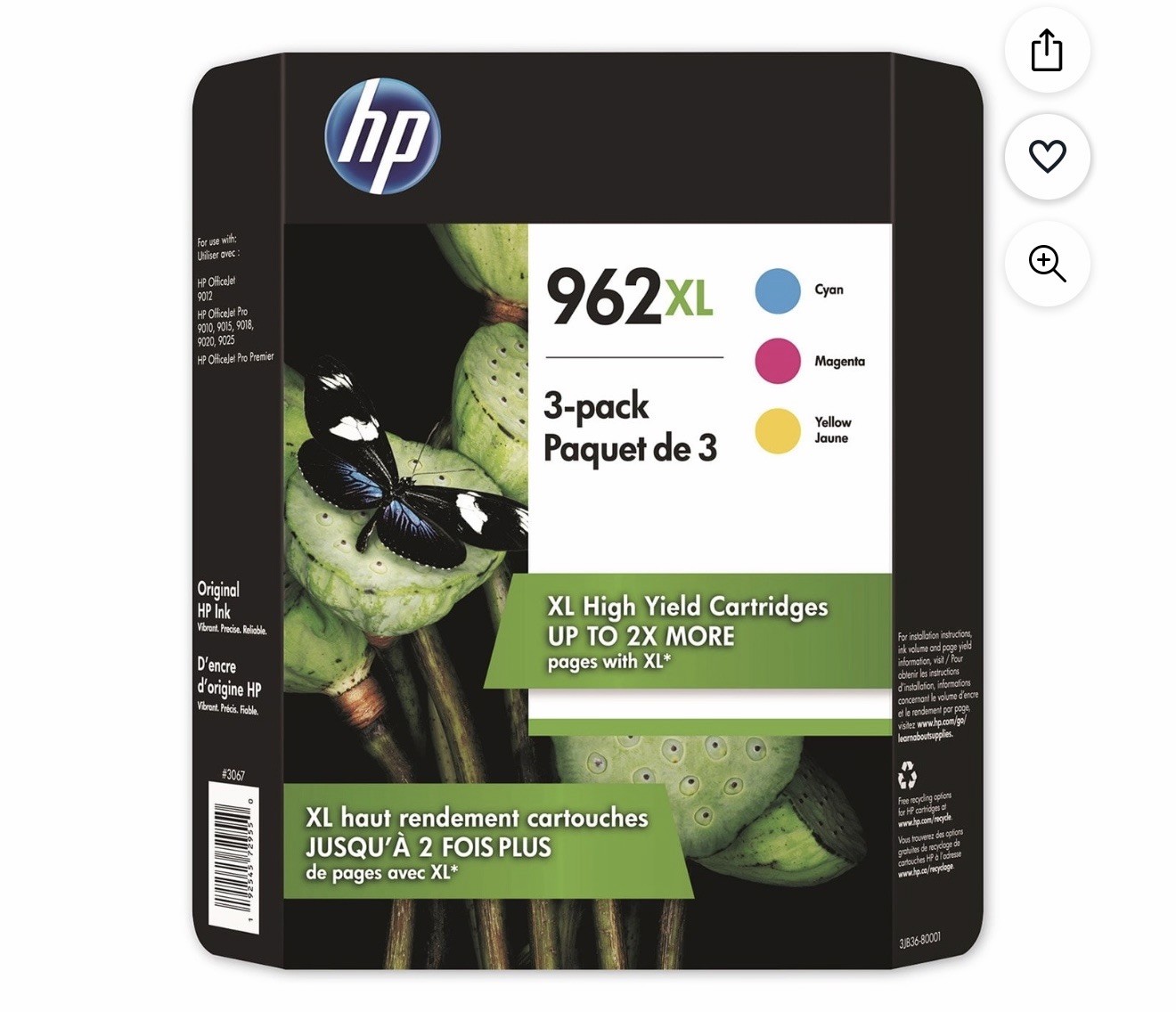 HP 962XL CMY Color Ink Cartridges 3-Pack Genuine OEM Factory Sealed New 3JB36BN