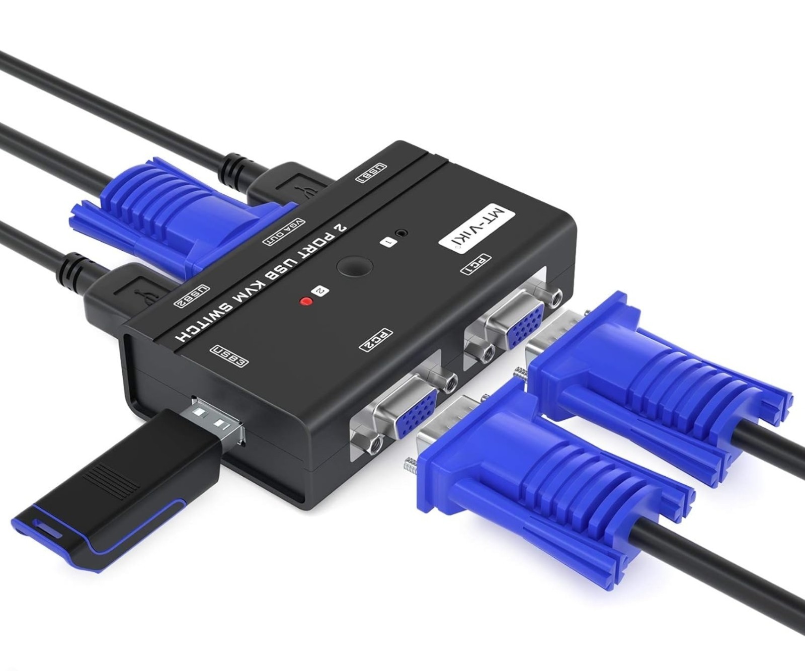 MT-VIKI VGA KVM Switch, 2 Port USB VGA KVM Switch for 2 Computers Share 1 Mon...
