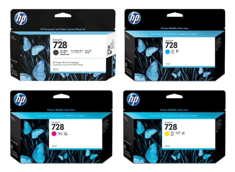 4 x Genuine Ink HP Designjet T830 T730 / No 728 FULL SET 130ml F9J67A-F9J65A