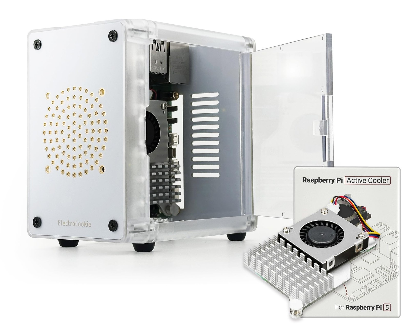 ElectroCookie Mini PC Case for Raspberry Pi 5 – Side Door Access with Official A