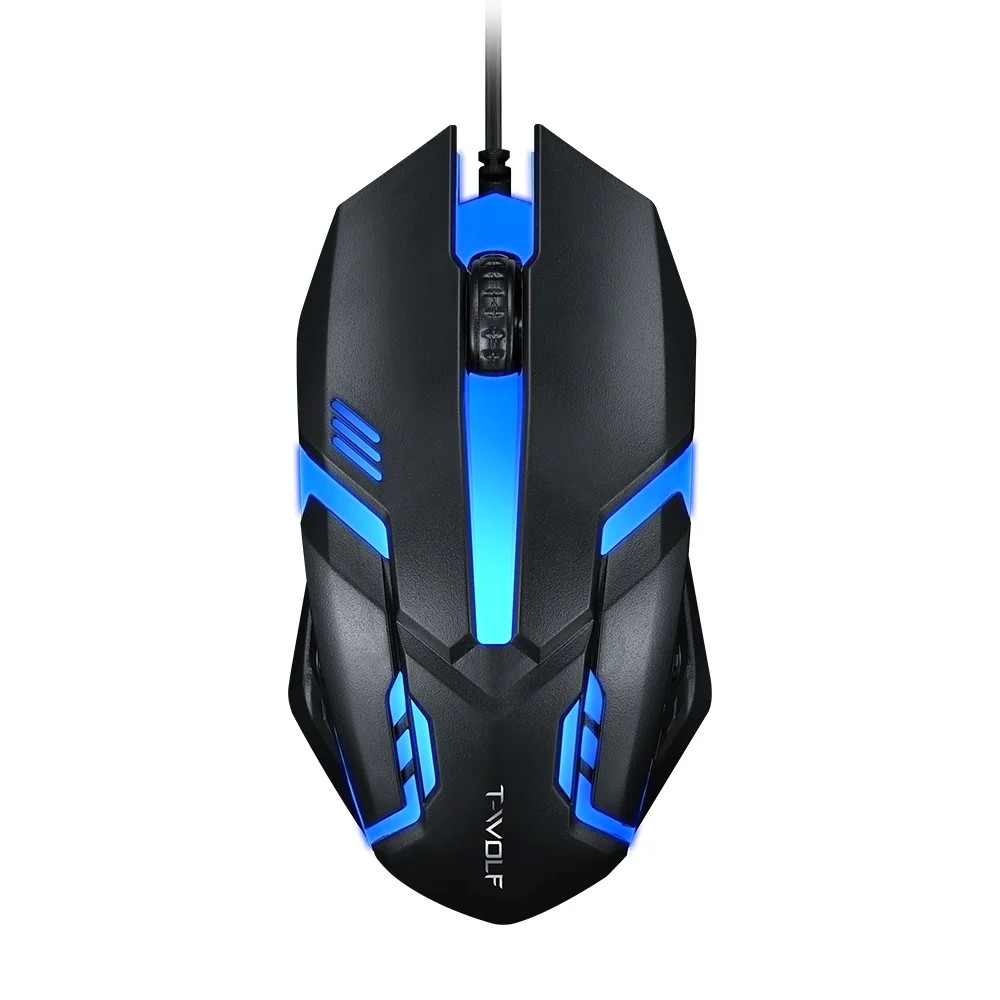 T-WOLF V1 Wired Gaming Mouse 3 Button 7 Colorful Backlight 1200 DPI Office Mouse