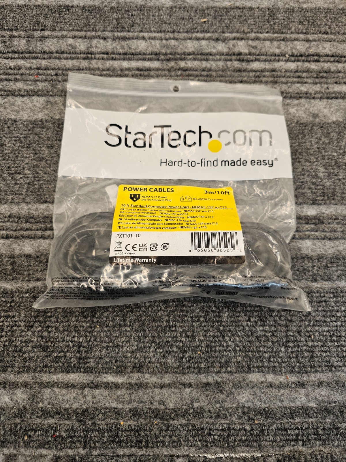 (QTY4) StarTech.com 10 ft Standard Computer Power Cord NEMA 5-15P to IEC 320 C13