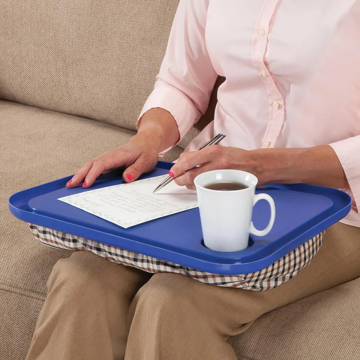 Lap Tray Table Foam Beanbag Cup Holder Portable Desk Cushioned Support Snack