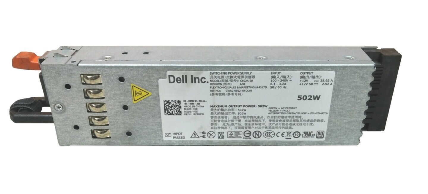 Dell Poweredge R610 Switching Power Supply Unit 502W XTGFW 0XTGFW CN-0XTGFW