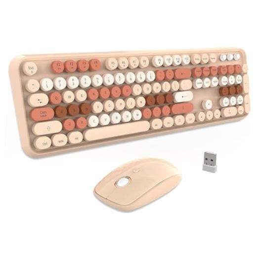 Keyboard and Mouse Sets Wireless,Reliable 2.4 GHz V2020 Milk Tea Colorful