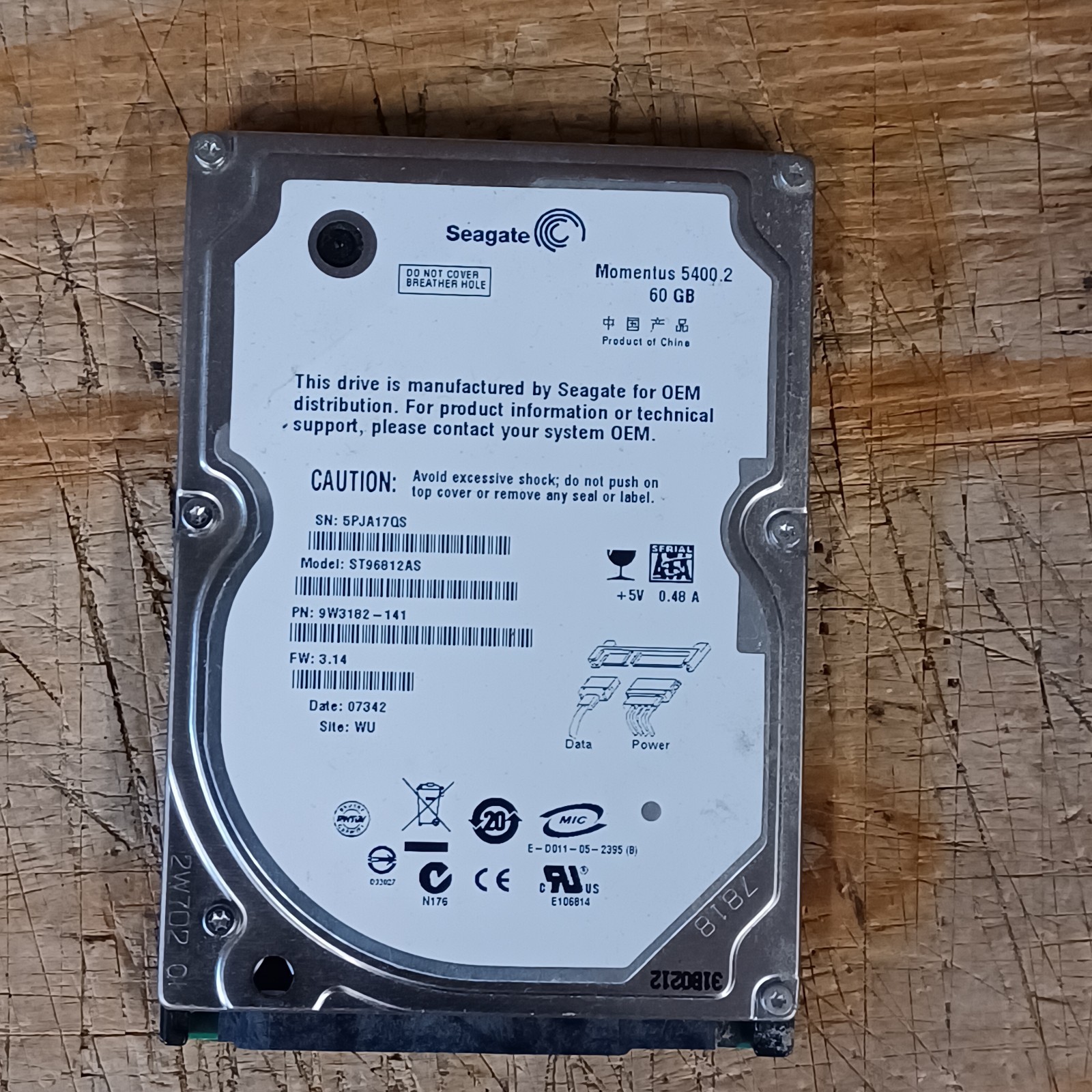 Seagate Momentus 5400.2 60GB Internal 5400RPM 2.5" (ST96812AS) HDD